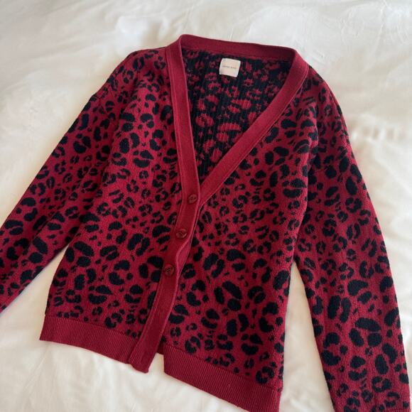 Anine Bing Justine Oversized Cardigan Cotton Size XS Red Leopard - Picture 4 of 7